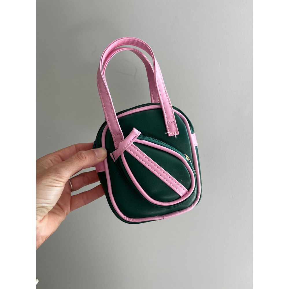 Mini Tenniscore Top Handle Bag Forest Green Pink Faux Leather Micro Purse Preppy
